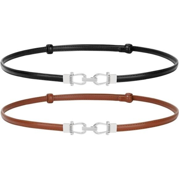 Leather Belts 37 Inches with Golden Buckle 2 Pack 02a-classic Black+brown - Picture 1 of 6